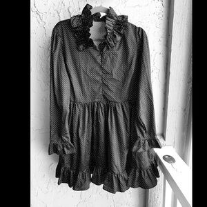 Black and white flirty ruffle mini dress